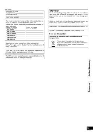 Page 5959
RQT8979
Limited Warranty 
Reference
User memo:
F
 
-If you see this symbol-
DATE OF PURCHASE                                                                             DEALER NAME                                                                                       DEALER ADDRESS                                                                                                                                                                                                  TELEPHONE NUMBER...