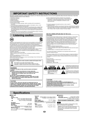 Page 7
7
EST. 1924
IMPORTANT SAFETY INSTRUCTIONS
Read these operating instructions carefully before using the unit. Follo\
w the safety instructions on the unit and the applicable safety instructions listed below. Keep these 
operating instructions handy for future reference.
1)  Read these instructions.
2)  Keep these instructions.
3)  Heed all warnings.
4)  Follow all instructions.
5)  Do not use this apparatus near water.
6)  Clean only with dry cloth.
...