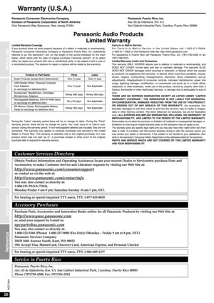 Page 2626
RQT7994
Connections
Settings
Basic Operations
Operations
Before use
Reference
Warranty (U.S.A.) 