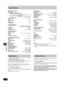 Page 26RQT5717
26
Reference
Specifications
SPEAKER SECTIONType2 way speaker system
Speaker(s)
Superwoofer10 cm (3
15/16ý) cone type
Full range8 cm (31/8ý) cone type
ImpedanceHigh (6W), Low (6W)
Input powerHigh 10 W (Music)
Low 35 W (Music)
Output sound pressure level86 dB/W (1.0 m)
Cross over frequency110 Hz
Frequency range55 HzÐ25 kHz (Ð16 dB)
75 Hz Ð 22 kHz (Ð10 dB)
Dimensions (WxHxD)140 x 240 x 213 mm
(5
1/2ý x 97/16ý x 83/8ý)
Mass2.3 kg (5.1 lb)
GENERALPower supplyAC 120 V, 60 Hz
Power consumption64 W...