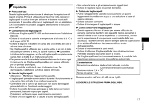 Page 17 17
Italiano
Importante
Prima dell’uso
Questo tagliacapelli professionale è ideato per la regolazione di 
capelli e barba. Prima di utilizzarlo per la prima volta, lasciare il 
tagliacapelli in carica 8 ore per attivarne le batterie ricaricabili 
incorporate. É possibile utilizzare il tagliacapelli con un adattator\
e 
CA o con batterie ricaricabili. Leggere attentamente le istruzioni 
prima dell’uso.
Caricamento del tagliacapelli
Utilizzare il tagliacapelli ER1611 esclusivamente con l’adattatore...