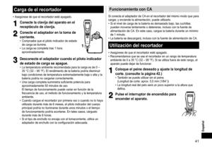 Page 4141
Español
Cargadeelrecortador
•	Asegúrese	de	que	el	recortador	esté	apagado.
1
1Conectelaclavijadelaparatoenel
receptáculodeclavija�
2
2Conecteeladaptadorenlatomade
corriente�	• Compruebe	que	el	piloto	indicador	de	estado	de	carga	se	ilumine.	• La	carga	se	completa	tras	1	hora	aproximadamente.
1 2
3
3Desconecteeladaptadorcuandoelpilotoindicador
deestadodecargaseapague�	• La...