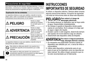 Page 3636
Precauciones de seguridad
Para reducir el riesgo de sufrir lesiones, descargas eléctricas, o incluso el 
fallecimiento, y de provocar un incendio o daños en la propiedad, cumpla 
siempre las precauciones de seguridad que figuran a continuación.
Explicación de los símbolos
Los siguientes símbolos se usan para clasificar y describir el nivel de 
peligro, lesión y daño a la propiedad que pueden provocarse debido al 
incumplimiento de las instrucciones y al uso indebido.
PELIGRO
Denota un peligro...