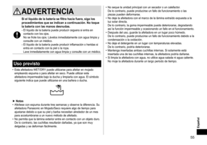 Page 5555
ADVERTENCIA
Si el líquido de la batería se filtra hacia fuera, siga los 
procedimientos que se indican a continuación. No toque 
la batería con las manos desnudas.
- El líquido de la batería puede producir ceguera si entra en 
contacto con los ojos. 
No se frote los ojos. Lávelos inmediatamente con agua limpia y 
consulte con un médico.
- El líquido de la batería puede producir inflamación o heridas si 
entra en contacto con la piel o la ropa. 
Lave inmediatamente con agua limpia y consulte con un...