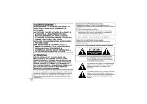 Page 1722
RQTX0170
La marque et le symbole suivants sont situés dessous l’appareil.
AVERTISSEMENT :POUR RÉDUIRE LES RISQUES D’INCENDIE, DE 
CHOC ÉLECTRIQUE OU DE DOMMAGES À 
L’APPAREIL, 
≥N’EXPOSEZ PAS CET APPAREIL À LA PLUIE, À L’HUMIDITÉ, À L’ÉGOUTTEMENT OU AUX 
ÉCLABOUSSEMENTS, ET NE PLACEZ SUR 
L’APPAREIL AUCUN OBJET REMPLI DE LIQUIDE, 
COMME PAR EXEMPLE DES VASES. 
≥UTILISEZ EXCLUSIVEMENT LES ACCESSOIRES 
RECOMMANDÉS. 
≥NE RETIREZ PAS LE COUVERCLE (OU LE  PANNEAU ARRIÈRE); IL N’Y A AUCUNE PIÈCE 
RÉPARABLE...