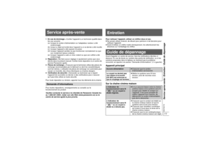 Page 2611Service après-vente / Entretien / Guide de dépannage11RQTX0170
Service après-vente1En cas de dommage — Confier l’appareil à un technicien qualifié dans 
les cas suivants:
(a) lorsque le cordon d’alimentation ou l’adaptateur secteur a été 
endommagé;
(b)
lorsqu’un objet est tombé dans l’appareil ou si ce dernier a été mouillé;
(c) lorsque l’appareil a été exposé à la pluie;
(d) lorsque l’appareil semble ne pas fonctionner normalement ou que  son rendement laisse à désirer;
(e) lorsque l’appareil a subi...