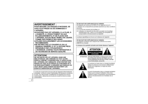 Page 1922RQTX1122
La marque et le symbole suivants sont situés dessous l’appareil.
AVERTISSEMENT :POUR RÉDUIRE LES RISQUES D’INCENDIE, DE 
CHOC ÉLECTRIQUE OU DE DOMMAGES À 
L’APPAREIL, 
≥N’EXPOSEZ PAS CET APPAREIL À LA PLUIE, À 
L’HUMIDITÉ, À L’ÉGOUTTEMENT OU AUX 
ÉCLABOUSSEMENTS, ET NE PLACEZ SUR 
L’APPAREIL AUCUN OBJET REMPLI DE LIQUIDE, 
COMME PAR EXEMPLE DES VASES. 
≥UTILISEZ EXCLUSIVEMENT LES ACCESSOIRES 
RECOMMANDÉS. 
≥NE RETIREZ PAS LE COUVERCLE (OU LE 
PANNEAU ARRIÈRE); IL N’Y A AUCUNE PIÈCE 
RÉPARABLE...