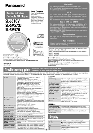 Page 1No play.
No sound or there is a
lot of noise.
Play doesn’t resume from
the last point stopped.
Play doesn’t start fromthe first track.
The unit stops working.
Cannot search through tracks.
Cannot skip albums.
Cannot change the Digital Re-master mode, anti-skip mode.
Digital Re-master doesnot work.
The battery indicator failsto appear or is incorrect.
Radio reception is noisy.
PYPPC
Before requesting service, make the following checks. If you are in doubt about some of the check points, or if the remedies...