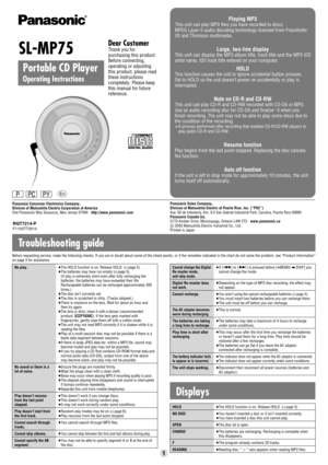 Page 1Panasonic Sales Company,
Division of Matsushita Electric of Puerto Rico, Inc. (“PSC”)
Ave. 65 de Infantería, Km. 9.5 San Gabriel Industrial Park, Carolina,\
 Puerto Rico 00985
Panasonic Canada Inc.
5770 Ambler Drive, Mississauga, Ontario L4W 2T3www.panasonic.ca
C  2003 Matsushita Electric Industrial Co., Ltd.
Printed in Japan
Tr oubleshooting guide
1
Dear CustomerThank you for
purchasing this product.
Before connecting,
operating or adjusting
this product, please read
these instructions
completely....