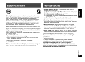 Page 1111
RQTX1012
ENGLISH
ESPAÑOL
ENGLISHSelecting  ne audio equipment such as the unit you’ve just purchased 
is only the start of your musical enjoyment. Now it’s time to consider 
how you can maximize the fun and excitement your equipment 
offers. This manufacturer and the Electronic Industries Association’s 
Consumer Electronics Group want you to get the most out of your 
equipment by playing it at a safe level. One that lets the sound come 
through loud and clear without annoying blaring or...