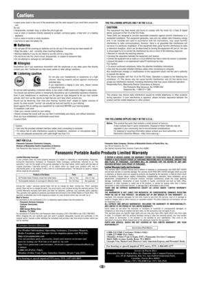 Page 33
• Leave some slack in the cord of the earphones and the neck lanyard if yo\
u wind them around theunit.
Do not;
• disassemble, remodel, drop, or allow the unit to get wet.
• use or store in locations directly exposed to sunlight, corrosive gases,\
 a heat vent, or a heating appliance.
• use or store in humid or dusty locations.
• use force to open the battery lid.
Batteries• Do not peel off the covering on batteries and do not use if the covering\
 has been peeled off.
• Align the poles + and -...