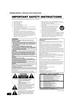 Page 22
RQT8997
IMPORTANT SAFETY INSTRUCTIONS
Read these operating instructions carefully before using the unit. Follow the safety instructions on the unit and the applicable safety instructions 
listed below. Keep these operating instructions handy for future reference.
(Inside of product) 1) Read these instructions.
2) Keep these instructions.
3) Heed all warnings.
4) Follow all instructions.
5) Do not use this apparatus near water.
6) Clean only with dry cloth.
7) Do not block any ventilation openings....