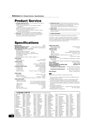 Page 2828
RQT8997
Product Service
1. Damage requiring service— The unit should be serviced by 
qualified service personnel if:
(a)The AC power supply cord or AC adaptor has been 
damaged; or
(b)Objects or liquids have gotten into the unit; or
(c)The unit has been exposed to rain; or
(d)The unit does not operate normally or exhibits a marked 
change in performance; or
(e)The unit has been dropped or the cabinet damaged.
2. Servicing— Do not attempt to service the unit beyond that 
described in these operating...