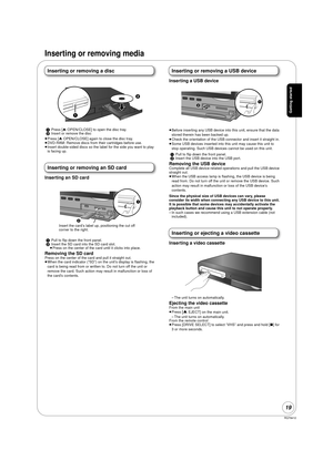 Page 19RQT9412
19
Inserting or removing media
Inserting or removing a disc
1Press [ 