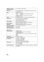 Page 146146VQT1T93
Motion pictures
HDMI mini connector 
audio output level5.1 ch (AC3)/2 ch (Linear PCM)
MIC inputj70 dBV (Mic sensitivity j50 dB equivalent, 0 dB=1 V/Pa, 1 kHz)
(Stereo mini jack)
USBReader/writer function:
SD card:  Read/Write (No copyright protection support)
HDD:  Read only
Hi-Speed USB (USB 2.0), USB terminal Type Mini AB
PictBridge-compliant
FlashAvailable range: Approx. 1.0 m to 2.5 m (3.3 feet to 8.2 feet)
Dimensions74 mm (W)k76 mm (H)k138 mm (D)
[2.913q (W)k2.992q (H)k5.433q (D)]...