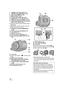 Page 1818VQT1T93
7 Intelligent auto button [iA] (l51)
8 PRE-REC button [PRE-REC] (l45)
9 Menu button [MENU] (l29)
10 Battery holder (l23)
11 DC input terminal [DC IN] (l25)
12 USB terminal [ ] (l100, 109, 119)
13 HDMI mini connector [HDMI] (l92, 97)
14 Audio-video/headphone output terminal 
[AV/ ] (l31, 56, 92, 108)
≥Use the AV cable (only the supplied cable) or 
headphones.
≥Setup the [AV JACK] in the menu when the 
headphones are used. (l31)
15 Component terminal [COMPONENT] 
(l92)
16 Card access lamp...