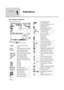 Page 112112VQT1N74
Indications
1
Indications
∫Recording indications
Motion picture recording
AStill picture recording
(when the   button is pressed)
Remaining battery power 
(l25)
90minRemaining battery time (l25)
R1h20mRemaining time for motion 
picture recording (l39)
0h00m00sElapsed recording time (l39)
JAN 1 2008
12:34PMDate indication (l32)
Time indication (l32)
World time setting (l33)
Motion picture recording mode 
(l40)
HA mode
HG mode
HX mode
HE mode
¥/; (Red)Recording (l38)
; (Green)Recording pause...