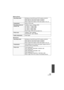 Page 143143VQT2U72
Motion pictures
Still pictures
Recording mediaSD Memory Card (FAT12 and FAT16 system compliant)
SDHC Memory Card (FAT32 system compliant)
SDXC Memory Card (exFAT system compliant)
Refer to page 22 for details on SD cards usable in this unit.
CompressionMPEG-4 AVC/H.264
Recording mode and 
transfer rate1080/60p: Approx. 28 Mbps (VBR)
HA: Approx. 17 Mbps (VBR)
HG: Approx. 13 Mbps (VBR)
HX: Approx. 9 Mbps (VBR)
HE: Approx. 5 Mbps (VBR)
Refer to page 138 for the recordable time.
Picture size...