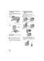 Page 166166VQT3B18
∫Attaching the battery pack 
holder kit
To use the VW-VBG6 for this unit, the 
battery pack holder kit/VW-VH04 (optional) 
is required.
1 Insert the DC cable into this unit.
2 Insert the battery in the battery holder.
≥ Do not let the DC cable get caught in 
between the LCD monitor when closed.
∫ Attaching the optional 
accessories on the shoe 
adaptor
The video DC light/VW-LDC103PP 
(optional) etc. can be mounted on the shoe 
adaptor (supplied).
1 Open the shoe adaptor cover.
2 Attach the...