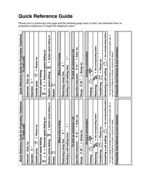 Page 169Quick Reference Guide
Please print or photocopy this page and the following page back to back, and distribute them to
proprietary telephone or single line telephone users.
 	
 

  

    
  
     
   
   

     
!
 
 #!

 	
 
$ #

 $ 
% 
 
  
&   ...