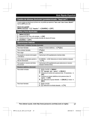 Page 37Para obtener ayuda, visite http://www.panasonic.com/help (solo en inglés)
37Guía Rápida Española WP110_(en_en)_0213_ver110.pdf   372014/02/17   16:00:22  
  
 
            
 
  
  
 
 
  
 
 
   
  
      
 
 
   
 
    