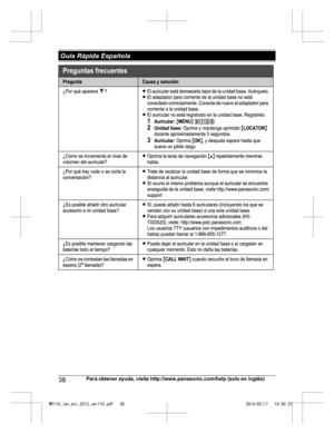 Page 3838
Para obtener ayuda, visite http://www.panasonic.com/help (solo en inglés) Guía Rápida EspañolaWP110_(en_en)_0213_ver110.pdf   382014/02/17   16:00:22  
 
 
  
   
 
 
 
  
 
     