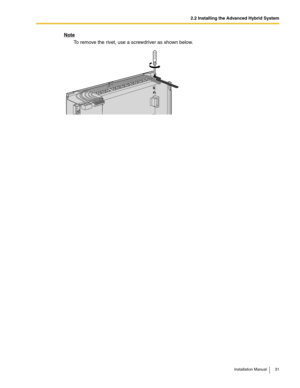 Page 312.2 Installing the Advanced Hybrid System
Installation Manual 31
Note
To remove the rivet, use a screwdriver as shown below. 