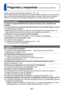 Page 67- 67 -
Preguntas y respuestas  Solución de problemas
Intente comprobar primero estos elementos (→67 - 72).Si el problema persiste, éste puede que se resuelva realizando [Reinic.] en el menú [Conf.].(Note que excepto para algunos elementos tales como [Ajust. reloj], todos los ajustes 
vuelven a los valores que ya estaban establecidos en el momento de la compra.)
Baterías, energía
La cámara se apaga inmediatamente aunque las baterías están completamente 
cargadas.
La carga restante de las baterías está...