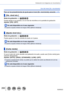 Page 200200SQW0023
Grabación de imágenes en movimiento
Uso del menú [Im. movimiento]
Para ver los procedimientos de ajuste para el menú [Im. movimiento], consulte (→31).
[Vis. nivel mic.]
Modo de grabación: 
Puede ajustar si se muestra o no el nivel de micrófono en la pantalla de grabación.
Ajustes: [ON] / [OFF]
No está disponible en el caso siguiente:
 ●Cuando se ajusta el efecto de imagen (Filtro) ([Efecto miniatura])
[Ajuste nivel mic.]
Modo de grabación: 
Puede ajustar el nivel de entrada de audio en 4...