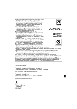 Page 208•G MICRO SYSTEM is a lens exchange type digital camera system 
of LUMIX based on a Micro Four Thirds System standard.
Micro Four Thirds™ and Micro Four Thirds Logo marks 
are trademarks or registered trademarks of Olympus 
Imaging Corporation, in Japan, the United States, the 
European Union and other countries.
Four Thirds™ and Four Thirds Logo marks are 
trademarks or registered trademarks of Olympus 
Imaging Corporation, in Japan, the United States, the 
European Union and other countries.
SDXC Logo...