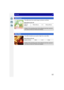Page 107107
Recording
This effect blurs the overall image to produce a soft feel.
This effect transforms pin-points of light into a star effect.
[Soft Focus]
Items that can be set
Extent of 
defocusWeak defocus
Strong defocus
•Display of the recording screen will be delayed more than usual and 
the screen will look as if frames are dropping.
[Star Filter]
Items that can be set
Length of shine Short Long
•Display of the recording screen will be delayed more than usual and 
the screen will look as if frames are...