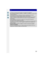 Page 209209
Wi-Fi
•La cámara no se puede usar para conectar a una conexión LAN inalámbrica.•Use un dispositivo compatible con IEEE802.11b, IEEE802.11g o IEEE802.11n al usar un punto 
de acceso inalámbrico.
•Le recomendamos que fije un cifrado para mantener la seguridad de la información.•Se recomienda usar una batería totalmente cargada al enviar imágenes.•Cuando el indicador de la batería parpadea en rojo, la conexión con otro equipo puede no 
arrancar o la conexión se puede interrumpir. (Se visualiza un...