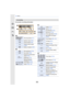 Page 36013. Others
360
On-monitor recording information
In recording
1
Recording Mode  (P41)
F2.8Aperture value (P39)
1/60Shutter speed (P39)
11 dShutter speed (angle) 
(P209)
Battery indication  (P28)
2
ISO sensitivity (P132)
0dBGain (dB) (P209)
Exposure compensation 
value (P157)
Brightness  (P75)
Manual Exposure 
Assistance  (P153)
‰ŒFlash Mode  (P183)
Flash (P185, 187)
F 2.8
98AW B
1/60
000
Fn
ISOAUTO
Wi-FiL4:3AFS
AFS




C1EXPS
EXPS
ISOAUTO
00
WL
3
Single 
(P112)
Burst (P113)
Auto Bracket  (P116)...