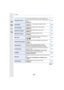 Page 379379
13. Others
[Constant Preview] You can check the effects of the chosen aperture and 
shutter speed on the recording screen in Manual Exposure 
Mode.
•[ON]/[OFF] P154
[Expo.Meter]
Set whether or not to display the exposure meter.•[ON]/[OFF] P310
[LVF Disp.Style]This will set the display style of the viewfinder.•[]/[] P45
[Monitor Disp. Style]
This will set the display style of the monitor.•[]/[] P44
[Monitor Info. Disp.]
Display the recording information screen.•[ON]/[OFF] P311
[Rec Area]This changes...