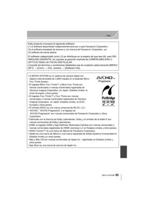 Page 9595
Otro
 (SPA) VQT5A96
Este producto incorpora el siguiente software:(1) el software desarrollado independientemente por o para Panasonic Corporation,
(2) el software propiedad de terceros y con licencia de Panasonic Corporation, y/o
(3) software de fuente abierta
El software categorizado como (3) se distribuye en la espera de que sea útil, pero SIN 
NINGUNA GARANTÍA, sin siquiera la garantía implícita de COMERCIABILIDAD o 
APTITUD PARA UN FIN EN PARTICULAR.
Consulte los términos y condiciones detal...