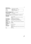 Page 133Otro
133VQT0Z42
Adaptador de CA
(Panasonic DE-972B):Información para su seguridad
Paquete de la batería (Ion de litio)
(Panasonic CGR-S603E):Información para su seguridad
Objetivo intercambiable “LEICA D VARIO-ELMARIT 14 – 50 mm/F2.8 – 3.5”
(L-ES014050)
Salida:CÁMARA DIGITAL    8,4 V 1,2 A
CARGA    8,4 V 1,2 A
Entrada:110 V a 240 V 50/60 Hz, 0,3 A
Voltaje/capacidad:7,2 V, 1500 mAh
Longitud focalf=14 mm a 50 mm
(Igual a una cámara de película de 35 mm: de 28 mm a 
100 mm)
Tipo de abertura7 obturaciones de...