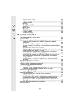 Page 1010
• [Intervalo tiempo-vídeo] ................................................................................280
• [Vídeo movimiento D.] ..................................................................................280
• [Cambiar Tamaño] ........................................................................................281
• [Recorte] .......................................................................................................283
• [Girar]/[Girar pantalla]...