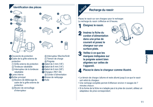 Page 11
 11
Français

Identification des pièces
















A Couvercle de protectionB Cadre de la grille externe de protection1 Grille externe de protection2 Tondeuse rabattable3 Interrupteur de la tondeuse rabattableC Lame interneD Boîtier principal4 Boutons de déblocage du cadre de la grille externe de protection5 Bouton de verrouillage d’interrupteur
6 Interrupteur Marche/Arrêt7 Témoin de charge8 PoignéeE Sabot de 3 mm (1/8˝)F Sabot de 6 mm (1/4˝)G Sabot de 9 mm (3/8˝)H Chargeur...