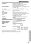 Page 3737
For Your Information
Specifications
Power Source:Compact VHS Camcorder: DC 6 V
AC Adaptor: 110/120/220/240 V  AC, 50/60 Hz
Battery: Nickel-Cadmium Type DC 6 V
Power Consumption:Compact VHS Camcorder: 6V  DC 8.5 W (Max. 11.5 W)
AC Adaptor:  19 W
1.2 W (when not in use.)
Video Signal:EIA Standard (525 lines, 60 fields) NTSC color signal
Video Recording System:2 rotary heads plus flying erase head.
Helical scanning system
Audio:1 track
Pick-Up System:Sequential color difference field reverse system...