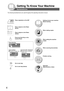 Page 44
Getting To Know Your Machine
The following Symbols/Icons are used throughout this operating instructions manual.
Place original(s) on the ADF
Place original on the Platen
(Book)
Place original on the Platen
(Sheet)
Press any Hard Key on the
Control Panel
Input text with a Keyboard
●Station Name, Directory
Search, etc. Input numbers
● Number of Copies, etc.
Go to next step
Go to next step (below)When making copies
When scanning document(s) Getting to know your machine
Before starting
Problem solving...