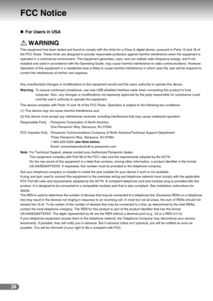 Page 3434
FCC Notice 
„For Users in USA
This equipment has been tested and found to comply with the limits for a Class A digital device, pursuant to Parts 15 and 18 of 
the FCC Rules. These limits are designed to provide reasonable protection against harmful interference when the equipment is 
operated in a commercial environment. This equipment generates, uses, and can radiate radio frequency energy, and if not 
installed and used in accordance with the Operating Guide, may cause harmful interference to radio...