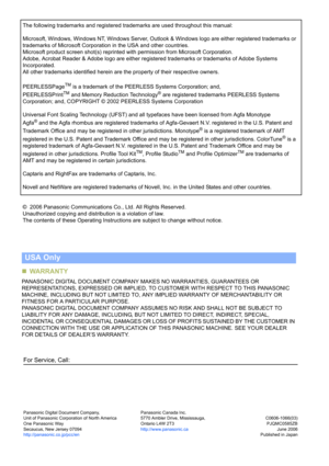 Page 98For Service, Call:
The following trademarks and registered trademarks are used throughout this manual:
Microsoft, Windows, Windows NT, Windows Server, Outlook & Windows logo are either registered trademarks or 
trademarks of Microsoft Corporation in the USA and other countries.
Microsoft product screen shot(s) reprinted with permission from Microsoft Corporation.
Adobe, Acrobat Reader & Adobe logo are either registered trademarks or trademarks of Adobe Systems 
Incorporated.
All other trademarks...