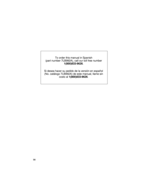 Page 11098 
The Basics
To order this manual in Spanish 
(part number 7LB992A), call our toll free number 
1(800)833-9626
.
Si desea hacer su pedido de la versión en español 
(No. catálogo 7LB992A) de este manual, llame sin 
costo al 1(800)833-9626
. 