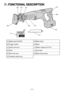 Page 6- 6 - - 7 -  
. FUNCTIONAL DESCRIPTION
(F)
(C)
(B)
(D)(E)
(A)
(I)
(G)
(J)
(H)(K)
(A)Battery pack (EY9251)(G)Blade clamp
(B)Trigger switch(H)Slider
(C)Switch lock lever(I)Battery charger (EY0110)
(D)Shoe(J)Saw blade
(E)Shoe lock lever(K)Blade clamp sleeve
(F)Insulated rubber boot 