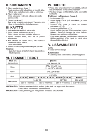 Page 33- 33 -
VI. TEKNISET TIEDOT II. KOKOAMINEN 
. 1
) 1 a v
u k ( ; n
e n i m
a t
n e s a
n u k A
.
2
. 3
) 2 a v
u k ( a
n h i
h a k l O
t
t e , a
t s i m
r a V
. i
t s e s
i
a k u
m n
e d
i
e j h
o i k k n e l e e T
ä
. n u u
p p m a l y t
t e
t i
n
n i i k a l
l o n n u k n
o a n h
i h
IV. HUOLTO

s n i u k n
e n n e a t s u p m a l u k
k a a t
s i o Päädä
t a d h i a v , t
s
i lä
s n
u p m
a l t
a t
e s a i a
t a t i e t s u r a väliöö
. n

m i k h y y p u p
p m
a l a t s i
d h
u Pällä em
h e
p
, a
l l a...