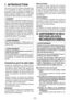 Page 22
-  - 

I.  INTRODUCTION
Cet outil est une scie à métaux polyvalente sans fil.  En  changeant  la  lame,  il  peut  être  utilisé pour  scier  du  bois,  du  métal  et  du  plastique.  La poussière peut être rassemblée au moyen d’une boîte  à  poussière  intégrée  ou  par  un  aspirateur connecté (en fixant la durit à la scie circulaire).
DANGERCe produit est un appareil de sciage conçu pour scier  du  métal  et  du  bois.  Sa  lame  circulaire rotative a une puissance de coupe extrêmement...