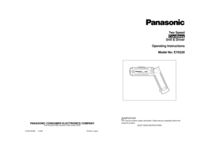 Page 1
PANASONIC CONSUMER ELECTRONICS COMPANYOne Panasonic Way, Secaucus, New Jersey 07094
EY981062205 H1905 Printed in Japan

&:	
