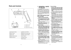 Page 2
– 2 –

Lock
15min. CHARGE  EY 6220
6
2

A
B
C
D
EHexagonal bit holder
Clutch handle
Main switch
Speed selector switch
Main switch lockF
G
H
I
J
KBattery pack (EY9021)
Battery pack release button
Battery charger (EY0225)
#1 Philips bit
Slotted head bit
#2 Philips bit
A
D
E
B F
G
I
J
K
C
Parts and Controls
H

&:	
