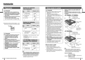 Page 4588Español
CY-PA4003U/PA2003U/PAD1003U
89
Español
CY-PA4003U/PA2003U/PAD1003U
Instalación
Preparación      Precaución Sírvase respetar las leyes y reglamentos de su 
provincia o país para la instalación de la unidad.
 Enfáticamente le recomendamos que use guantes 
para el trabajo de instalación para protegerse 
contra lesiones.
 Asegúrese de agarrar  rmemente ambos lados de 
esta unidad antes de intentar moverla.
  Ya que esta unidad es bastante pesada, se puede 
caer y esto puede conducir a un...