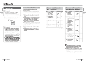 Page 4486Español
CY-TUN153U
87
Español
CY-TUN153U
Instalación
Precauciones sobre la instalaciónLa instalación de la unidad debe realizarla un 
instalador profesional.
En caso de tener di cultades, póngase en contacto con 
el centro de asistencia técnica Panasonic autorizado más 
cercano.
  Este sistema sólo se debe utilizar con un sistema de 
batería CC de 12 V (automóvil) con conexión a tierra 
negativa.
  Siga detenidamente las conexiones eléctricas (página 
92). El incumplimiento de dichas instrucciones de...